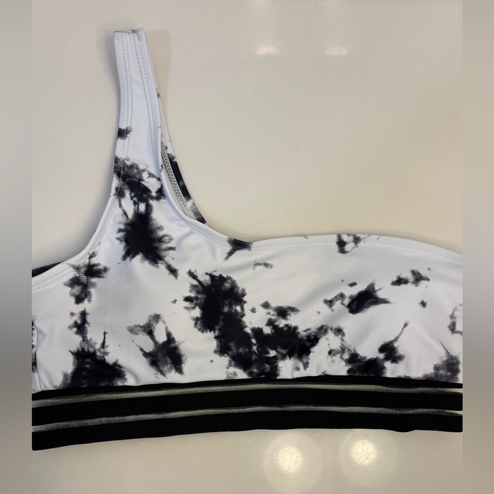 Black and White  One Shoulder Swim Top